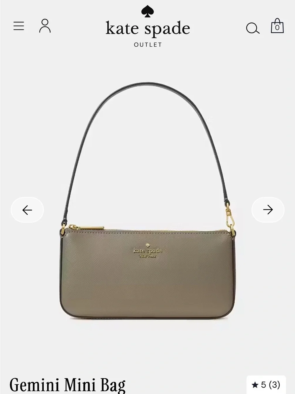 kate spade Gemini Mini Bag in taupe with black strap and gold hardware